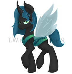 Size: 1080x1111 | Tagged: safe, artist:t.w.magicsparkel.9, queen chrysalis, changeling, changeling queen, alternate design, female, frown, simple background, solo, watermark, white background