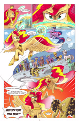 Size: 1253x1950 | Tagged: safe, artist:saturdaymorningproj, sunset shimmer, twilight sparkle, twilight sparkle (alicorn), oc, alicorn, griffon, pony, zebra, comic:a princess' worth, alicornified, angry, comic, egg, johnny bravo, ponified, race swap, shimmercorn