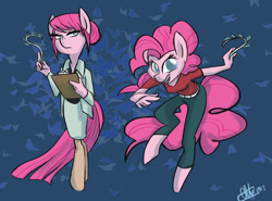 Size: 1024x757 | Tagged: safe, artist:romaniz, pinkie pie, anthro, clothes, lab coat, paprika, pinkamena diane pie, ponified