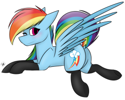 Size: 755x600 | Tagged: safe, artist:yourbestnightmaree, derpibooru import, rainbow dash, pegasus, pony, backwards cutie mark, clothes, dock, one eye closed, plot, simple background, socks, solo, transparent background, wink