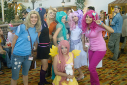 Size: 2640x1760 | Tagged: safe, applejack, derpy hooves, fluttershy, pinkie pie, sweetie belle, twilight sparkle, human, cosplay, irl, irl human, photo