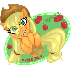 Size: 592x528 | Tagged: safe, artist:sweet-bloody-apple, applejack, earth pony, pony, applejack's hat, blonde, blonde mane, blonde tail, female, green eyes, mare, orange coat, solo