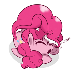 Size: 1280x1280 | Tagged: dead source, safe, artist:turtlefarminguy, pinkie pie, earth pony, pony, cute, diapinkes, eyes closed, happy, laughing, on side, open mouth, prehensile tail, smiling, solo, tickling, underhoof