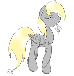 Size: 2915x3000 | Tagged: safe, artist:rainbowpotato98, derpy hooves, pegasus, pony, female, letter, mare, mouth hold, solo