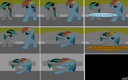 Size: 4417x2785 | Tagged: safe, artist:closingrain, artist:mellowbomb, derpibooru import, rainbow dash, oc, oc:closingrain, pegasus, pony, comic:calamity fateful, 1000 hours in ms paint, comic, dialogue