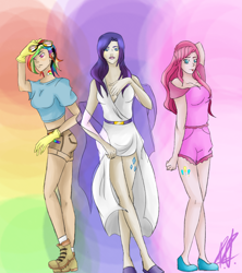 Size: 800x900 | Tagged: safe, artist:differentwaystocry, derpibooru import, pinkie pie, rainbow dash, rarity, human, humanized