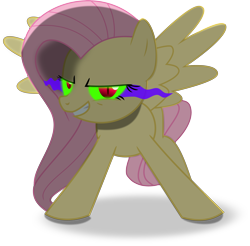 Size: 5164x5076 | Tagged: safe, artist:algonquinmaniac, fluttershy, pegasus, pony, absurd resolution, corrupted, dark magic, glowing eyes, grin, magic, simple background, solo, sombra eyes, transparent background, vector