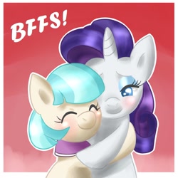 Size: 894x894 | Tagged: safe, artist:inumocchi, coco pommel, rarity, pony, unicorn, rarity takes manehattan, blushing, hug