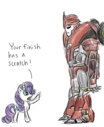 Size: 503x611 | Tagged: safe, artist:frizzoshark, rarity, pony, unicorn, crossover, knock out, transformers, transformers prime