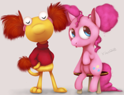 Size: 1080x825 | Tagged: safe, artist:xiao668, pinkie pie, earth pony, pony, alternate hairstyle, crossover, cute, fraggle rock, hilarious in hindsight, red fraggle