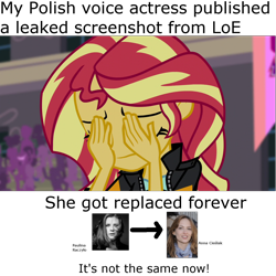 Size: 1280x1280 | Tagged: safe, sunset shimmer, human, equestria girls, legend of everfree, anna cieślak, double facepalm, irl, irl human, paulina raczyło, photo, poland, polish, sad, sunsad shimmer, voice actor