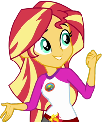 Size: 492x584 | Tagged: safe, artist:stacyhirano34, sunset shimmer, equestria girls, legend of everfree, clothes, pointing, shorts, simple background, solo, transparent background