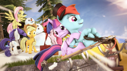 Size: 2560x1440 | Tagged: safe, artist:redaceofspades, derpibooru import, applejack, fluttershy, pinkie pie, rainbow dash, rarity, twilight sparkle, twilight sparkle (alicorn), alicorn, earth pony, pegasus, pony, unicorn, 3d, mane six, snowman, source filmmaker