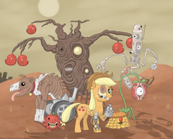 Size: 1000x800 | Tagged: safe, artist:wizzlbang, applejack, bloomberg, winona, earth pony, pony, zombie, apple, bumpty, crossover, daemonut, monster, mortasheen, screampie, volross, willoweird, z-harvester