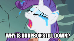 Size: 1280x720 | Tagged: safe, rarity, pony, unicorn, crying, dropbox, image macro, solo