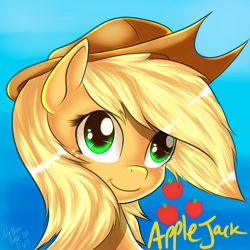 Size: 2000x2000 | Tagged: safe, artist:ac-whiteraven, applejack, earth pony, pony, bust, portrait, solo