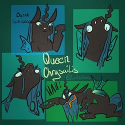 Size: 640x640 | Tagged: safe, artist:zombiphobic, queen chrysalis, changeling, changeling queen, bust, faic, fangs, female, open mouth