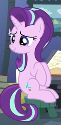 Size: 245x501 | Tagged: safe, screencap, starlight glimmer, pony, unicorn, every little thing she does, book, chair, sitting, smiling, solo, starlight's room