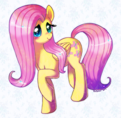 Size: 900x874 | Tagged: safe, artist:puriponii, fluttershy, pegasus, pony, female, mare, pink mane, solo, yellow coat