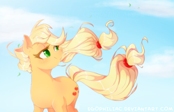 Size: 1280x828 | Tagged: safe, artist:egophiliac, applejack, earth pony, pony, female, mare, solo, windswept mane