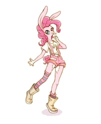 Size: 598x737 | Tagged: source needed, safe, artist:hcgom, pinkie pie, anthro, bunny ears, overalls, solo