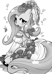 Size: 453x640 | Tagged: safe, artist:aoi takayuki, fluttershy, pegasus, pony, lolita fashion, monochrome, pixiv, solo