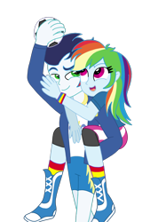 Size: 2048x2732 | Tagged: safe, artist:cinnamon-swirls, derpibooru import, rainbow dash, soarin', equestria girls, female, male, shipping, simple background, soarindash, straight, transparent background