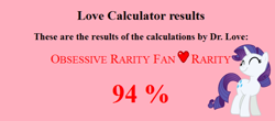 Size: 686x301 | Tagged: safe, rarity, exploitable meme, hilarious in hindsight, love calculator, meme, obsessive rarity fan, otp