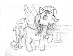 Size: 1000x769 | Tagged: safe, artist:gato303co, derpy hooves, pegasus, pony, g3, female, g4 to g3, generation leap, mare, monochrome, solo, traditional art