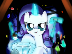 Size: 1600x1200 | Tagged: safe, artist:hoyeechun, rarity, pony, unicorn, diamond, pickaxe, solo