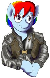 Size: 800x1239 | Tagged: safe, artist:passer-in-the-storm, derpibooru import, rainbow dash, pegasus, pony, battlestar galactica, clothes, cosplay, costume, crossover, female, looking at you, mare, simple background, solo, white background