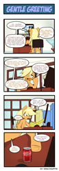 Size: 660x1914 | Tagged: safe, artist:reikomuffin, applejack, discord, earth pony, pony, comic, computer, dr pepper, drink, headphones, headset