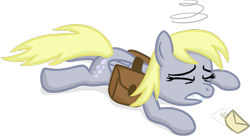 Size: 819x447 | Tagged: safe, artist:moemneop, derpy hooves, pegasus, pony, eyes closed, female, gritted teeth, letter, mail, mailbag, mailmare, mare, pain, prone, saddle bag, solo, tripped