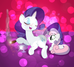 Size: 900x810 | Tagged: safe, artist:gavalanche, rarity, sweetie belle, pony, unicorn, blushing, censored, cigar, drunk, drunk rarity, hornboner, photoshop, sisters, sterno