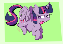 Size: 5777x4000 | Tagged: safe, artist:strabarybrick, derpibooru import, twilight sparkle, twilight sparkle (alicorn), alicorn, pony, :p, female, looking at you, mare, prone, smirk, solo, spread wings, tongue out