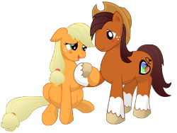 Size: 14400x10800 | Tagged: safe, artist:xniclord789x, applejack, oc, oc:niku, earth pony, pony, absurd resolution, blushing, canon x oc, female, male, nikack, pregnant, shipping, simple background, straight, transparent background