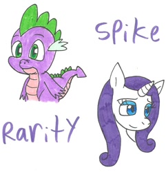 Size: 864x896 | Tagged: safe, artist:cmara, rarity, spike, dragon, pony, unicorn, female, horn, male, mare, traditional art