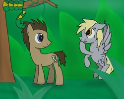 Size: 1280x1024 | Tagged: safe, artist:sdyfly, derpy hooves, doctor whooves, pegasus, pony, snake, female, mare