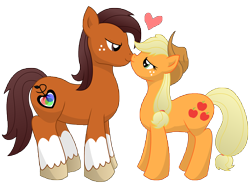 Size: 14400x10800 | Tagged: safe, artist:prinnyaniki, applejack, oc, oc:niku, earth pony, pony, absurd resolution, canon x oc, female, heart, male, nikack, niku, nose wrinkle, nuzzling, shipping, straight