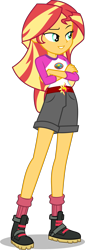 Size: 2047x6000 | Tagged: safe, artist:limedazzle, sunset shimmer, equestria girls, legend of everfree, absurd resolution, boots, camp everfree outfits, clothes, crossed arms, female, legs, shorts, simple background, smug, socks, solo, transparent background, vector