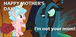 Size: 904x449 | Tagged: safe, edit, edited screencap, screencap, cozy glow, lord tirek, queen chrysalis, changeling, changeling queen, pegasus, pony, the beginning of the end, implied adoption, mother's day