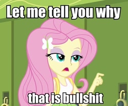 Size: 652x540 | Tagged: safe, edit, edited screencap, screencap, fluttershy, equestria girls, dialogue, image macro, reaction image, solo, vulgar