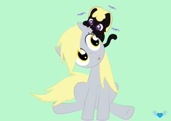 Size: 1063x751 | Tagged: safe, artist:twilightsparklerr, derpy hooves, cat, pegasus, pony, female, mare, nom, simple background