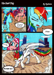 Size: 1100x1525 | Tagged: safe, artist:dgcdvaras, derpibooru import, pinkie pie, rainbow dash, earth pony, pegasus, pony, comic, dragon ball z, pinkamena diane pie, super rainbow dash, traditional art