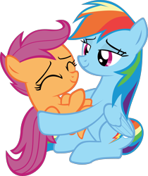 Size: 4084x4855 | Tagged: safe, artist:red4567, derpibooru import, rainbow dash, scootaloo, pegasus, pony, campfire tales, absurd resolution, best pony, cute, cutealoo, dashabetes, duo, heartwarming, holding a pony, scootalove, simple background, sisterly love, transparent background, vector