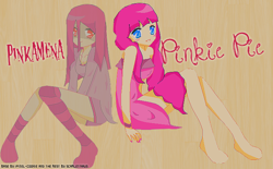 Size: 716x444 | Tagged: safe, artist:ipixel-cookie, artist:shizuarisugawa, pinkie pie, human, blushing, duality, humanized, pinkamena diane pie