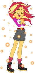 Size: 3500x7304 | Tagged: safe, artist:crimsumic, sunset shimmer, equestria girls, legend of everfree, .svg available, absurd resolution, boots, camp everfree outfits, clothes, embrace the magic, eyes closed, female, hands together, open mouth, shorts, simple background, singing, socks, solo, sparks, transparent background, updated, vector