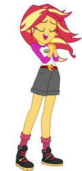 Size: 3500x7304 | Tagged: safe, artist:crimsumic, sunset shimmer, equestria girls, legend of everfree, .svg available, absurd resolution, boots, camp everfree outfits, clothes, embrace the magic, eyes closed, female, hands together, open mouth, shoes, shorts, simple background, singing, solo, transparent background, updated, vector
