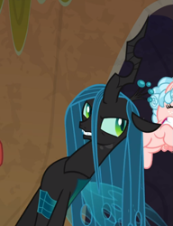 Size: 655x853 | Tagged: safe, screencap, cozy glow, queen chrysalis, changeling, changeling queen, pegasus, pony, frenemies (episode), angry, cropped, offscreen character, solo