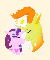 Size: 1600x1900 | Tagged: safe, artist:glitchthunder, starlight glimmer, thorax, changedling, changeling, pony, unicorn, cute, eyes closed, female, glimax, glimmerbetes, king thorax, male, shipping, straight, thorabetes